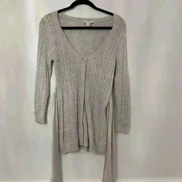 Boston Proper Heather Gray Cable Chiffon Sash Tie
Waist Cardigan Sweater XS - Picture 4 of 8